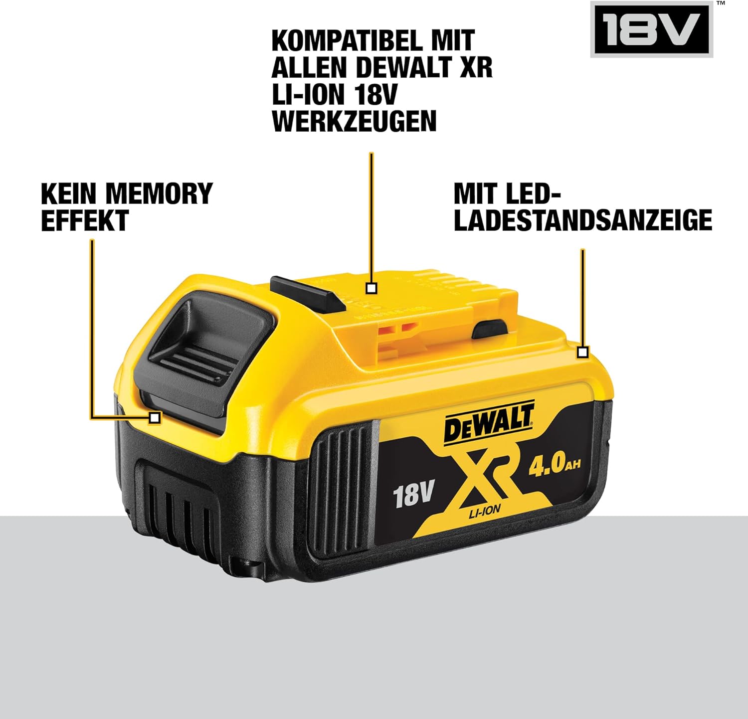 DEWALT DCB182-XJ 18V XR Lithium-Ion Battery, Black/Yellow, 4.0Ah