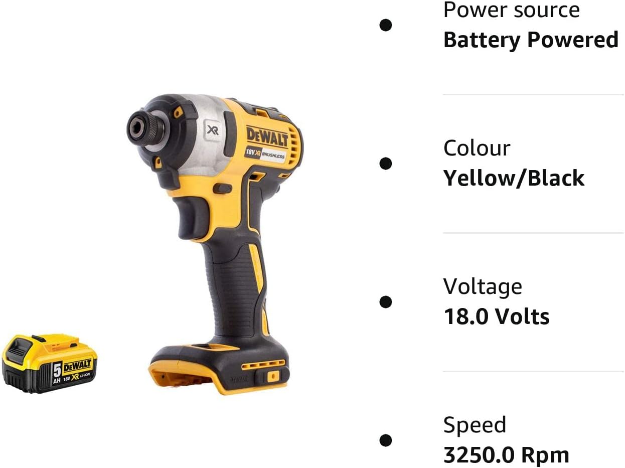 DEWALT DCF887N 18V Brushless Impact Driver with 1 x 5.0Ah DCB184 Battery