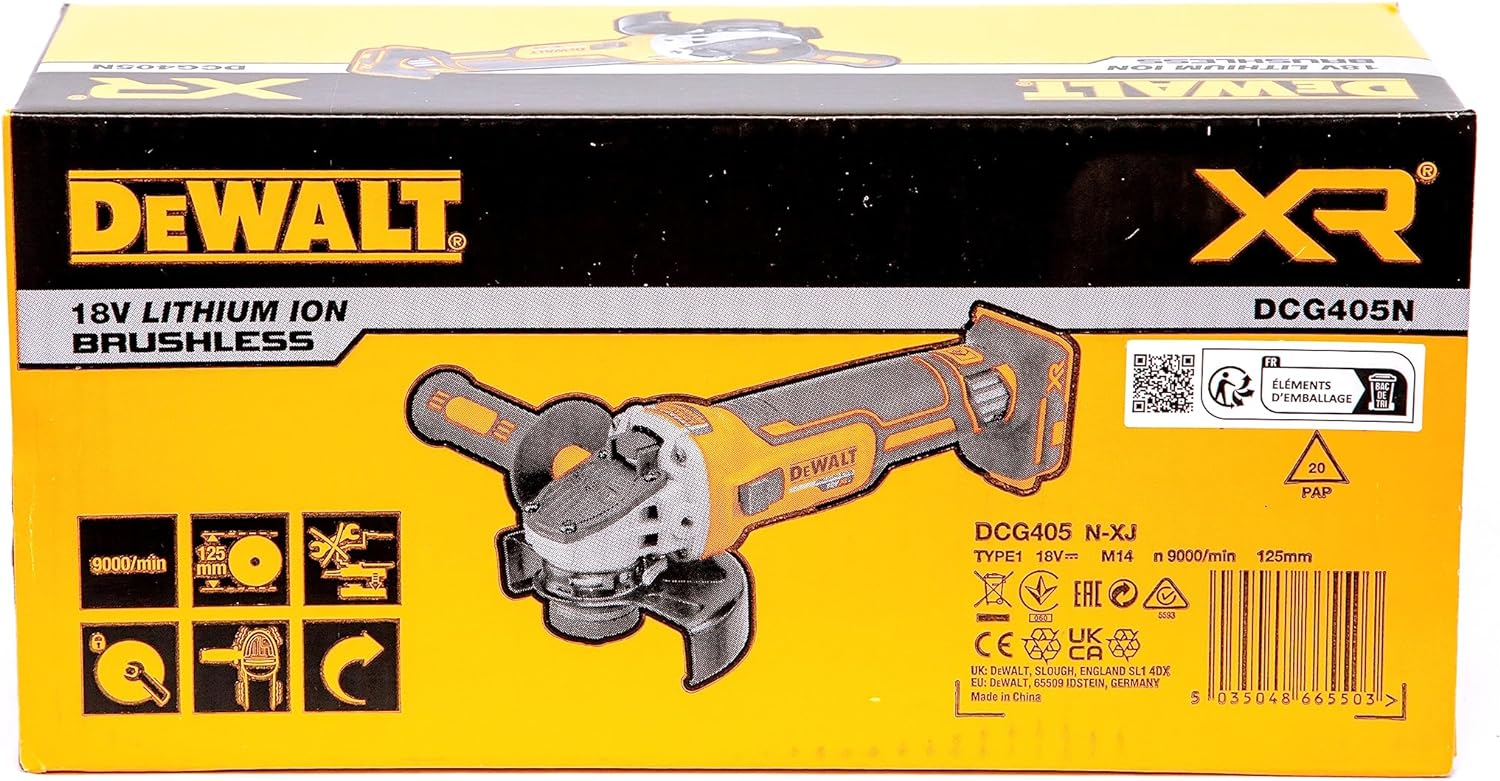 DEWALT DCG405N-XJ 18V XR Brushless 125mm Angle Grinder, Multi-Colour