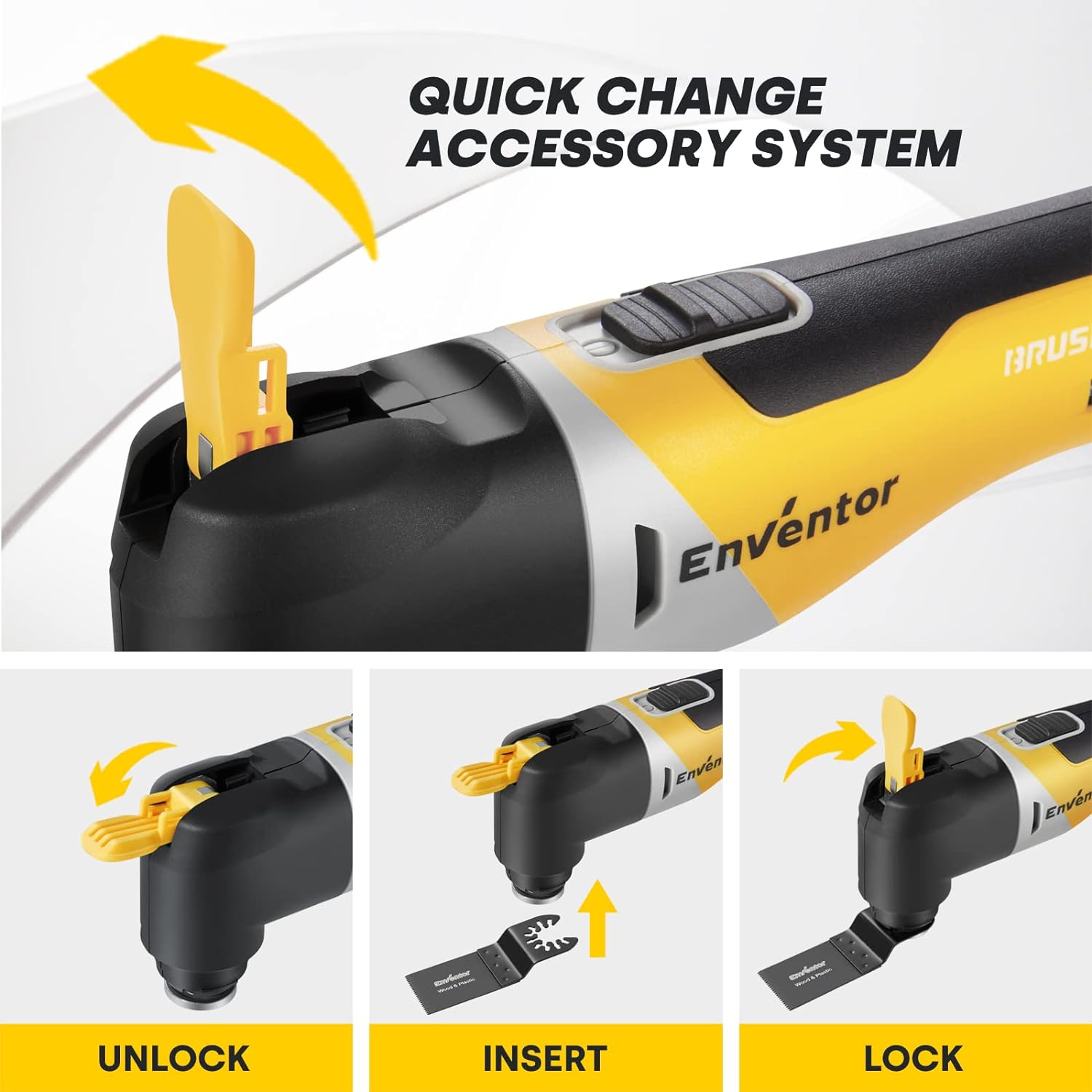 Enventor Brushless Oscillating Multi-Tool, 20V Cordless Oscillating Multi Tools with 2.0Ah Battery, 12000-19500RPM, 6 Variable Speeds, 4°Oscillation Angle, Blade Quick-Change, 28Pcs Accessories