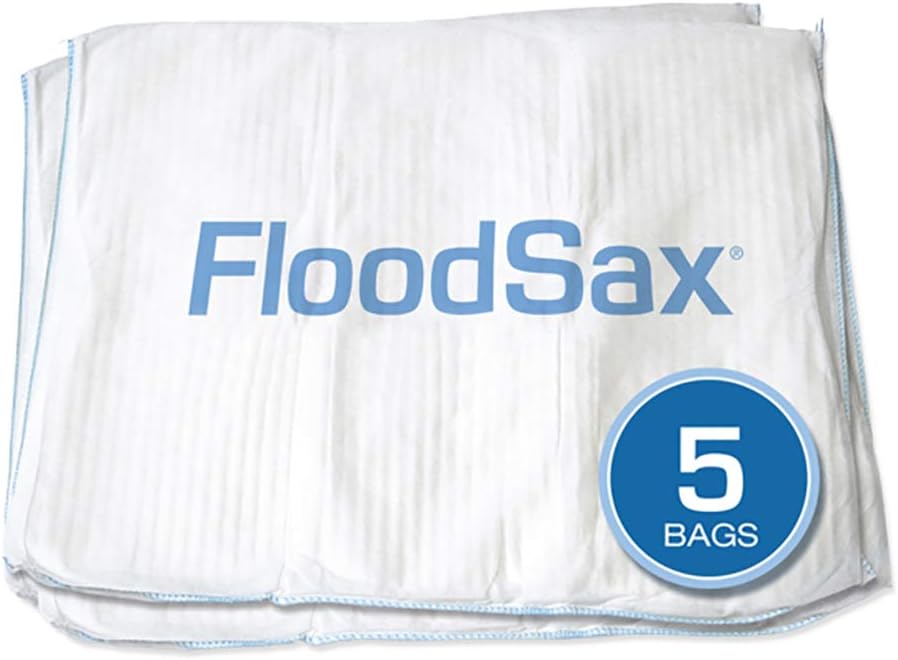 FloodSax FS5R Sandless Sandbag Water Absorbent Flood Barrier, 19 x 20, White, Pack of 5