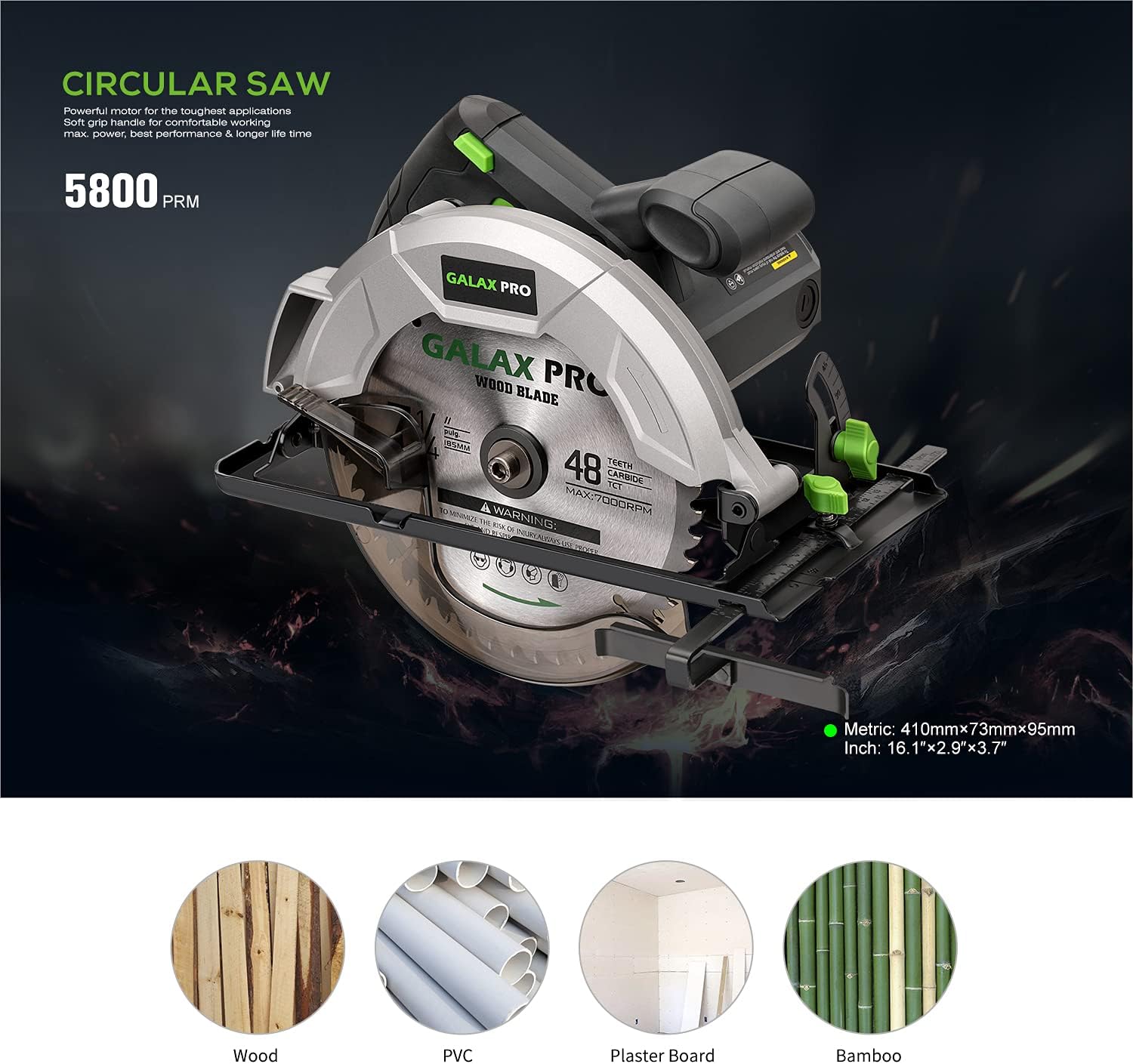 GALAX PRO Circular Saws, 1200W 5800 RPM, Bevel Angle(0 to 45°) Joint Cuts with 185mm Blade, Adjustable Cutting Depth for Wood and Logs Cutting-GP76331