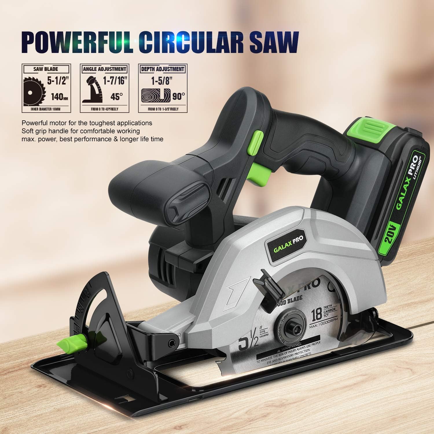 GALAX PRO Circular Saws, 1200W 5800 RPM, Bevel Angle(0 to 45°) Joint Cuts with 185mm Blade, Adjustable Cutting Depth for Wood and Logs Cutting-GP76331