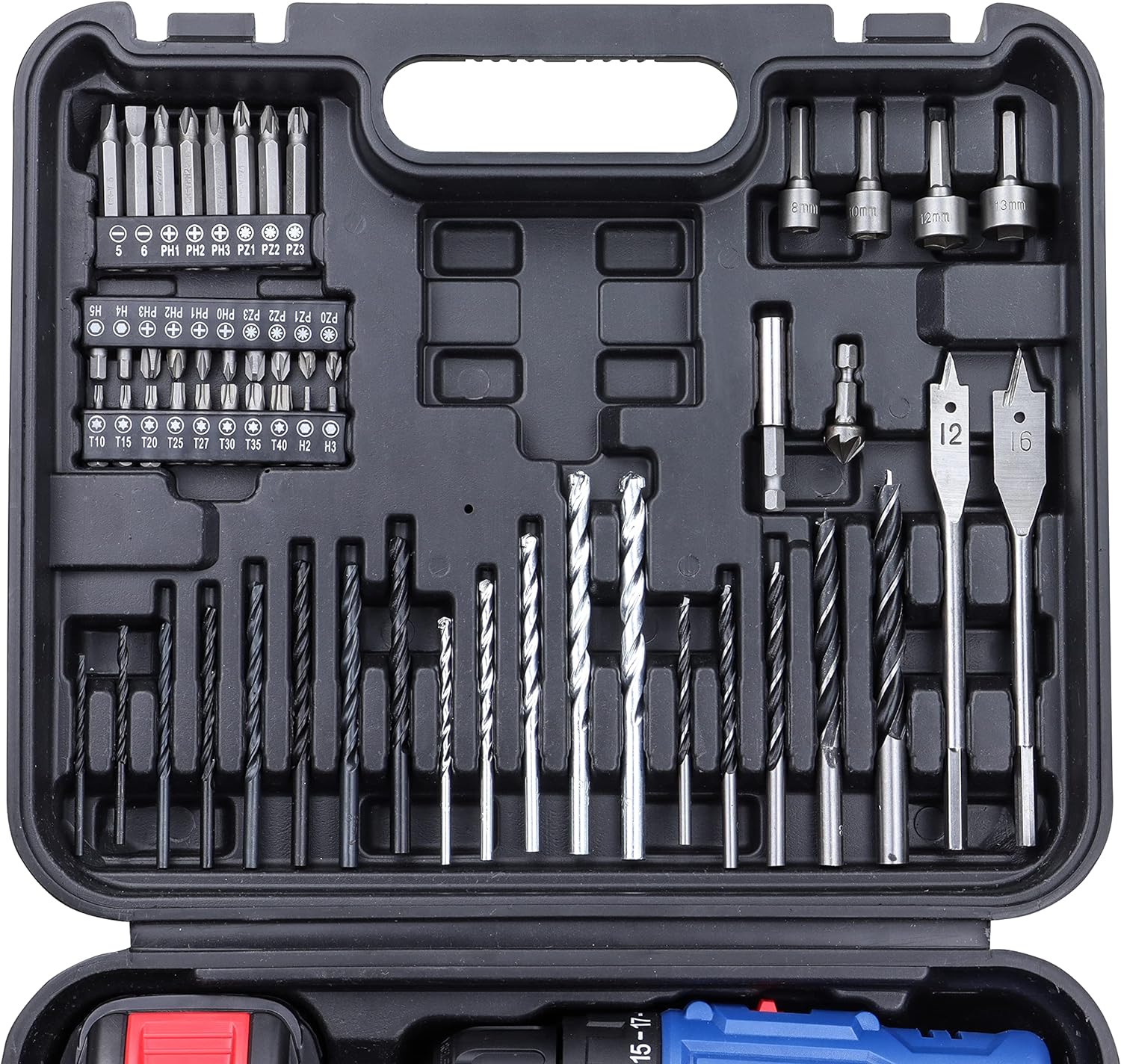 Hyundai Cordless Drill Driver, 18v Li-ion Combi Drill, 54 Pieces Drill Set with Carry Case, Battery Charger, 2-Speed, 20+1 Torque Settings 1 Year Warranty