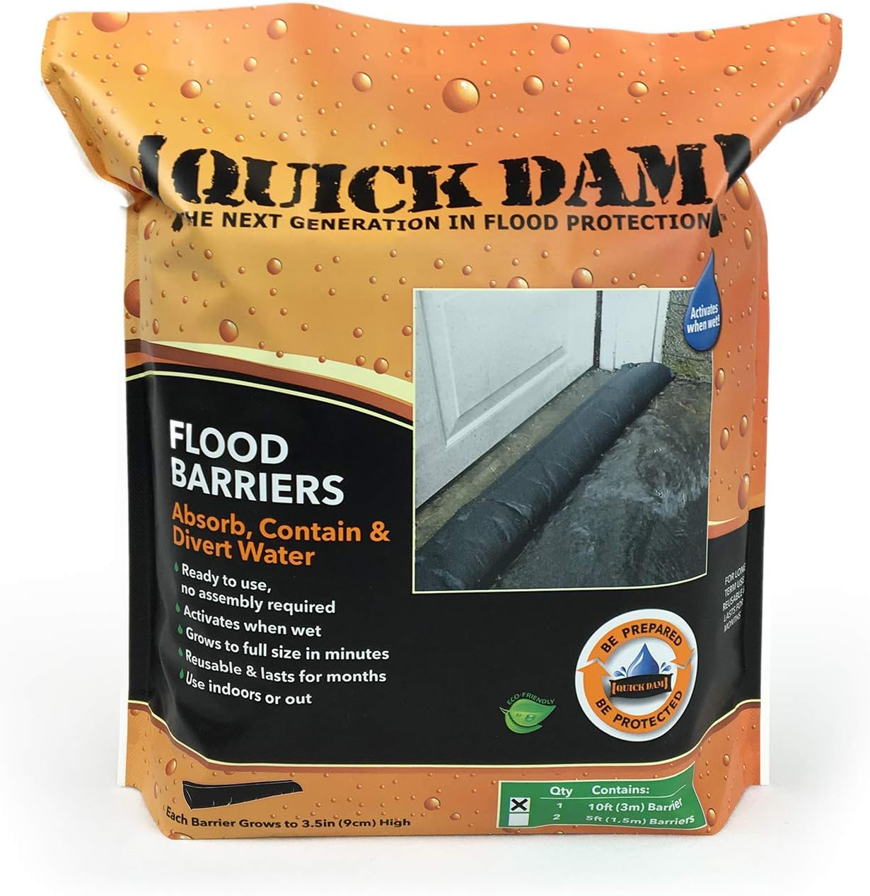 Quick Dam QD610-1 Water-Activated Flood Barrier-1 Pack, Black, 10-ft