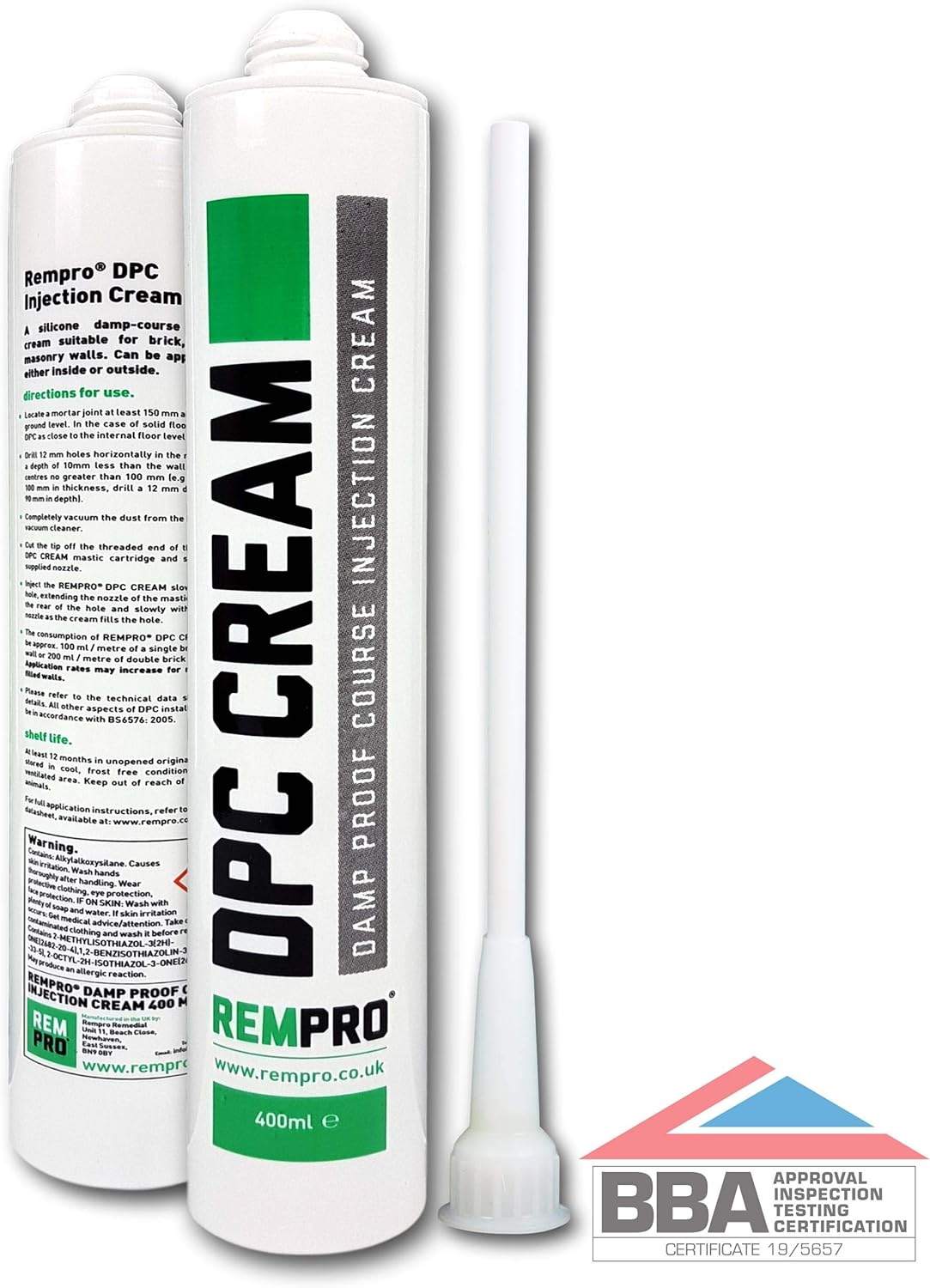 Rempro 10 x 400ml DPC Damp Proofing Course Cream - Barrier Treatment Control of Rising Damp in Walls - BBA Certified