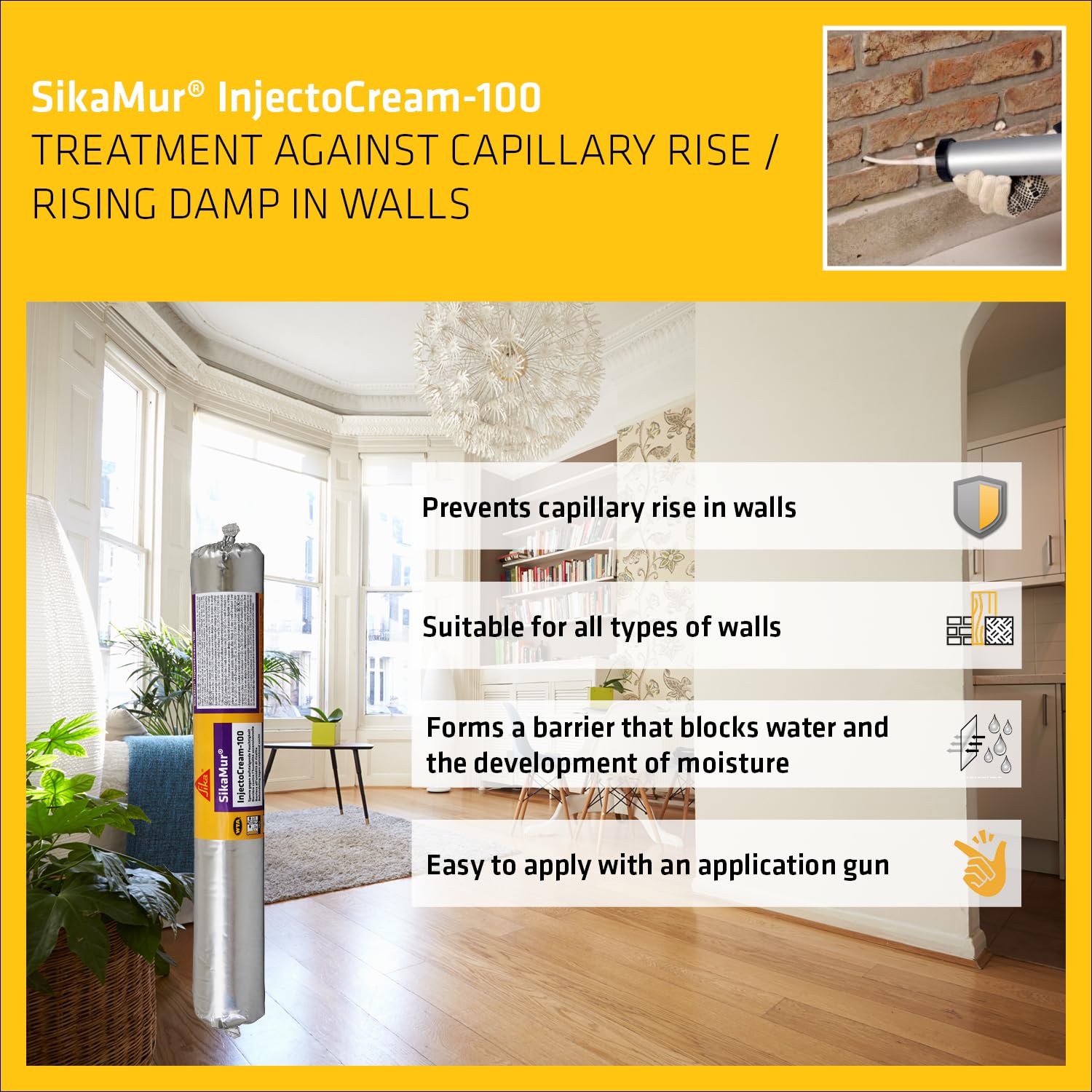 Sika SikaMur Injectocream 100 | Silane Based Injectable Damp Proof Course for Rising Damp Treatment - 300ml