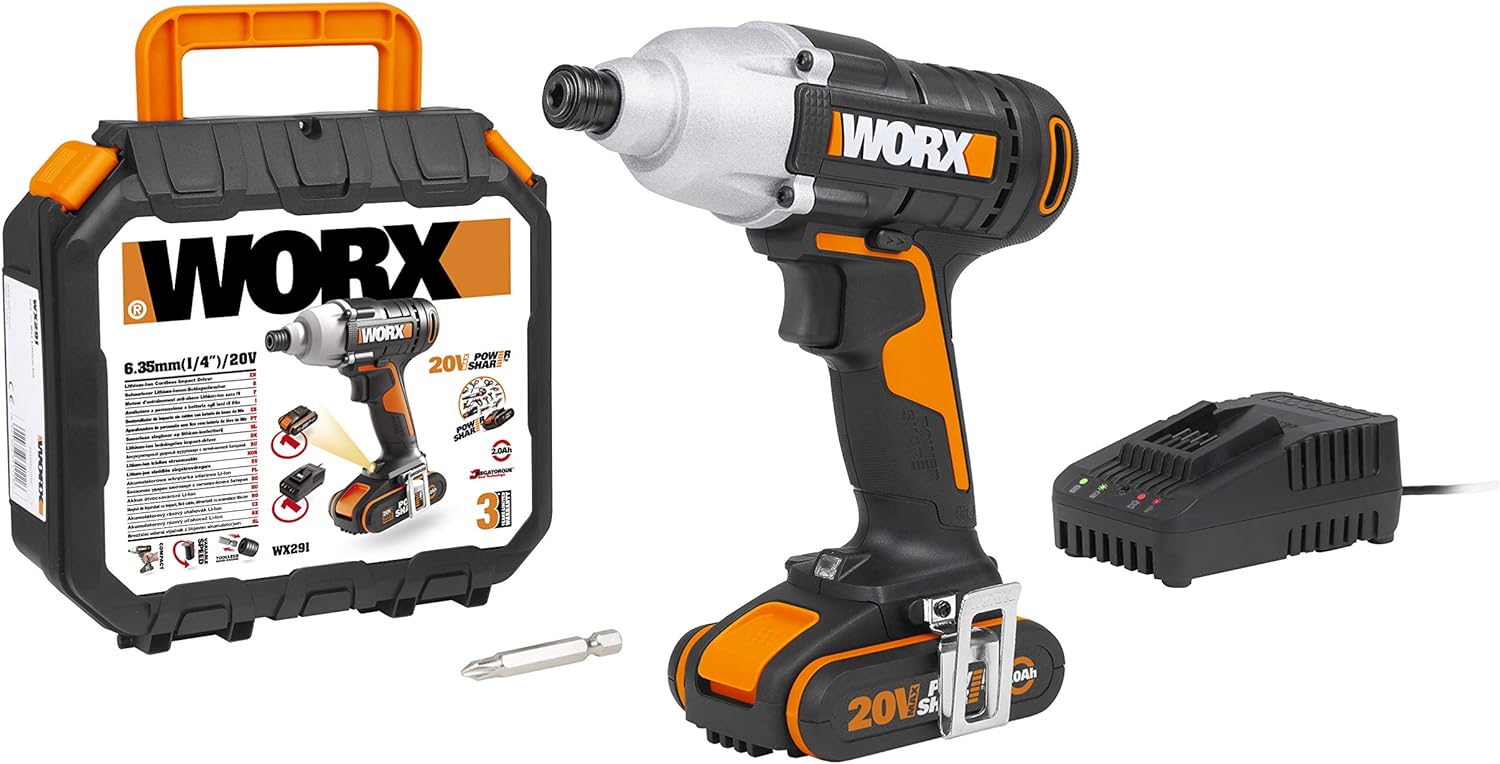 WORX WX291 Cordless Impact Driver with 2.0 Ah Battery, Black, 18V (20V Max)