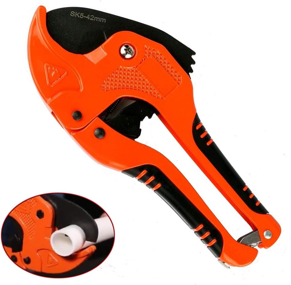 42mm Plastic Pipe Cutter Heavy Duty PPR/PE/PVC Pipe Cutting Tool Tubing Cutter Shears Cuts Multi-Functional Stainless Waste Pipe Cutter Shears Cuts