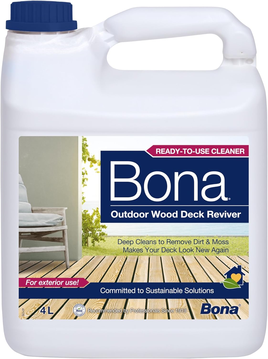 Bona Outdoor Wood Decking Cleaner Reviver Liquid, 4 Litre Bottle