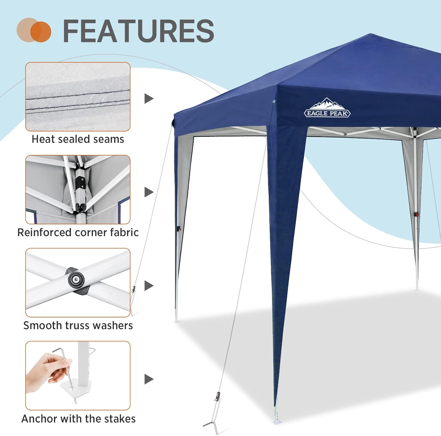 EAGLE PEAK Straight Leg 3x3m Instant Pop Up Shade Canopy, Portable Folding Gazebo Shelter, Waterproof Top with Sealed Seams, Steel Frame