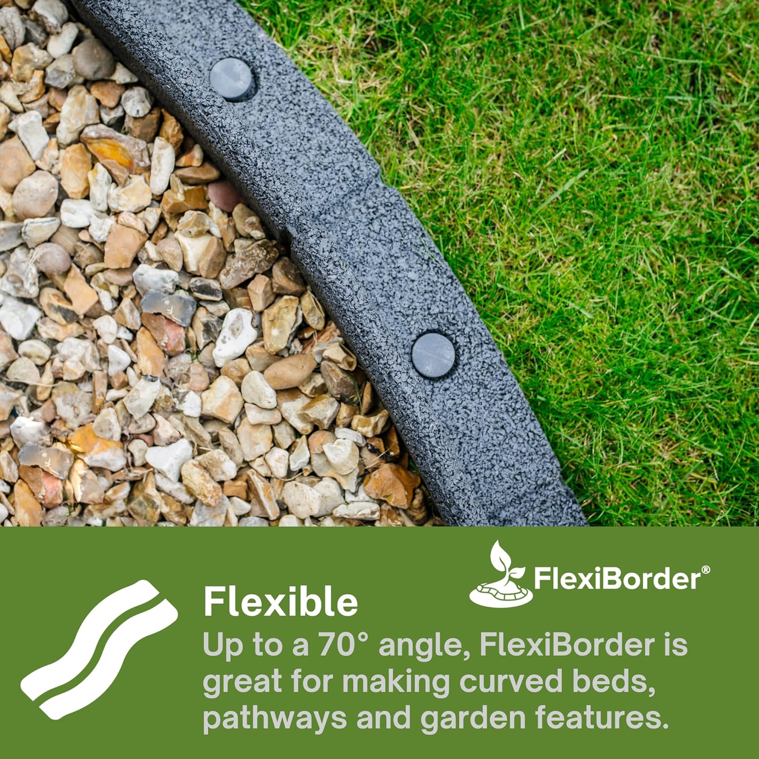 FlexiBorder - Lawn Edging - Flexible Garden Edging Border for Grass Lawns - Pathways - Raised Borders - Artificial Grass - Grey - 6 x 1m Lengths