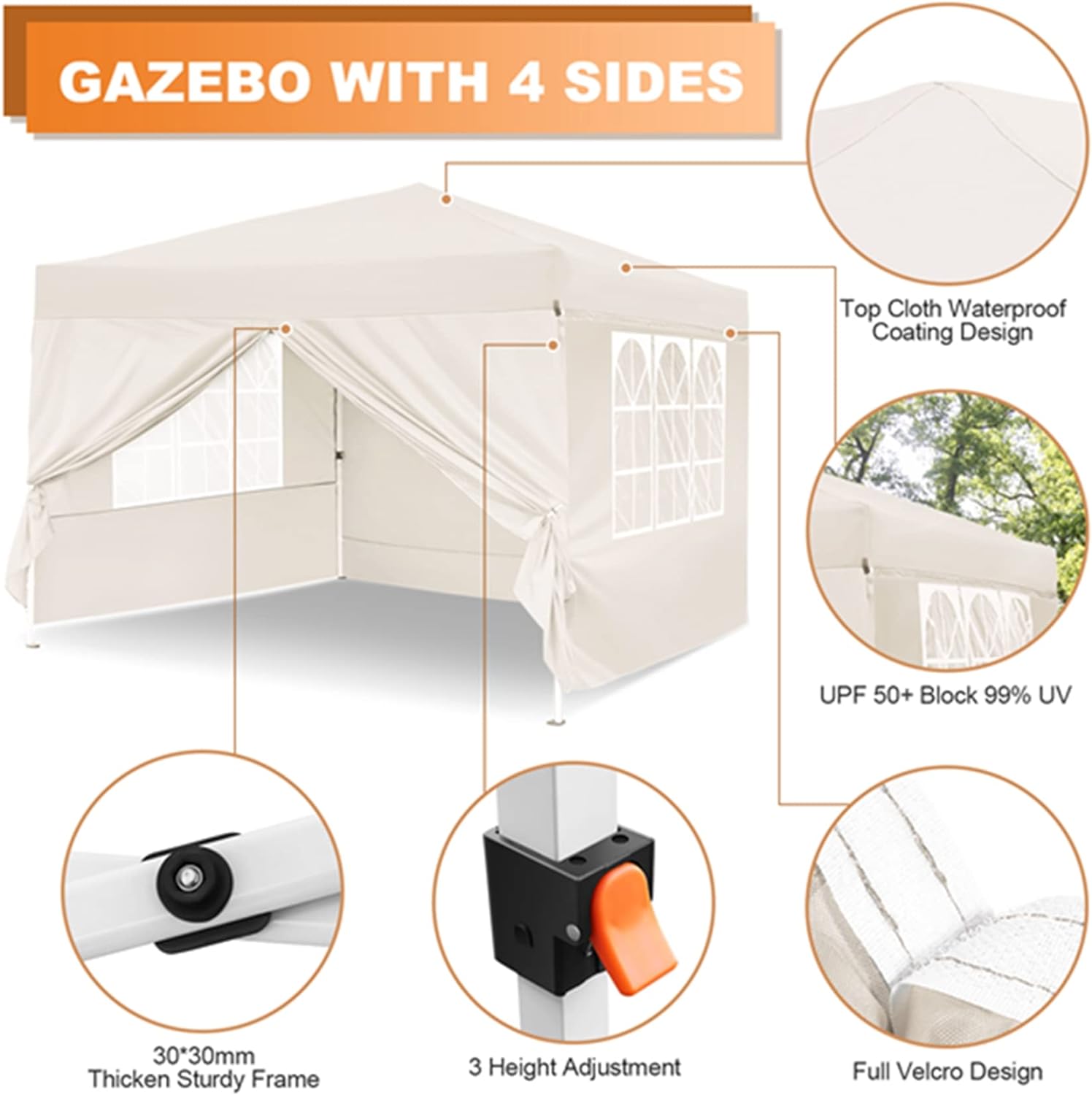 Gazebo, Leadyeah Pop Up Gazebo with Sides 2.5m x 2.5m, Folding Gazebo Tent, Fully Waterproof, 50+UV Protection for Garden, Camping, Party - Khaki