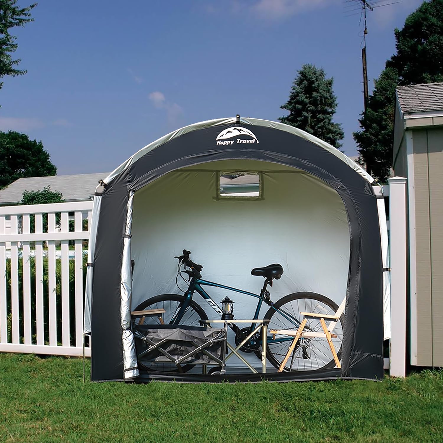 Happy Travel Bike Storage Shed Tent,Outdoor Portable Bicycle Storage Sheds with 210D Oxford Fabric PU4000 Waterproof for 2/3/4/5 Bikes,Bike Covers Shelter for Motorcycle,Garden Tools,Toys,Lawn Mover