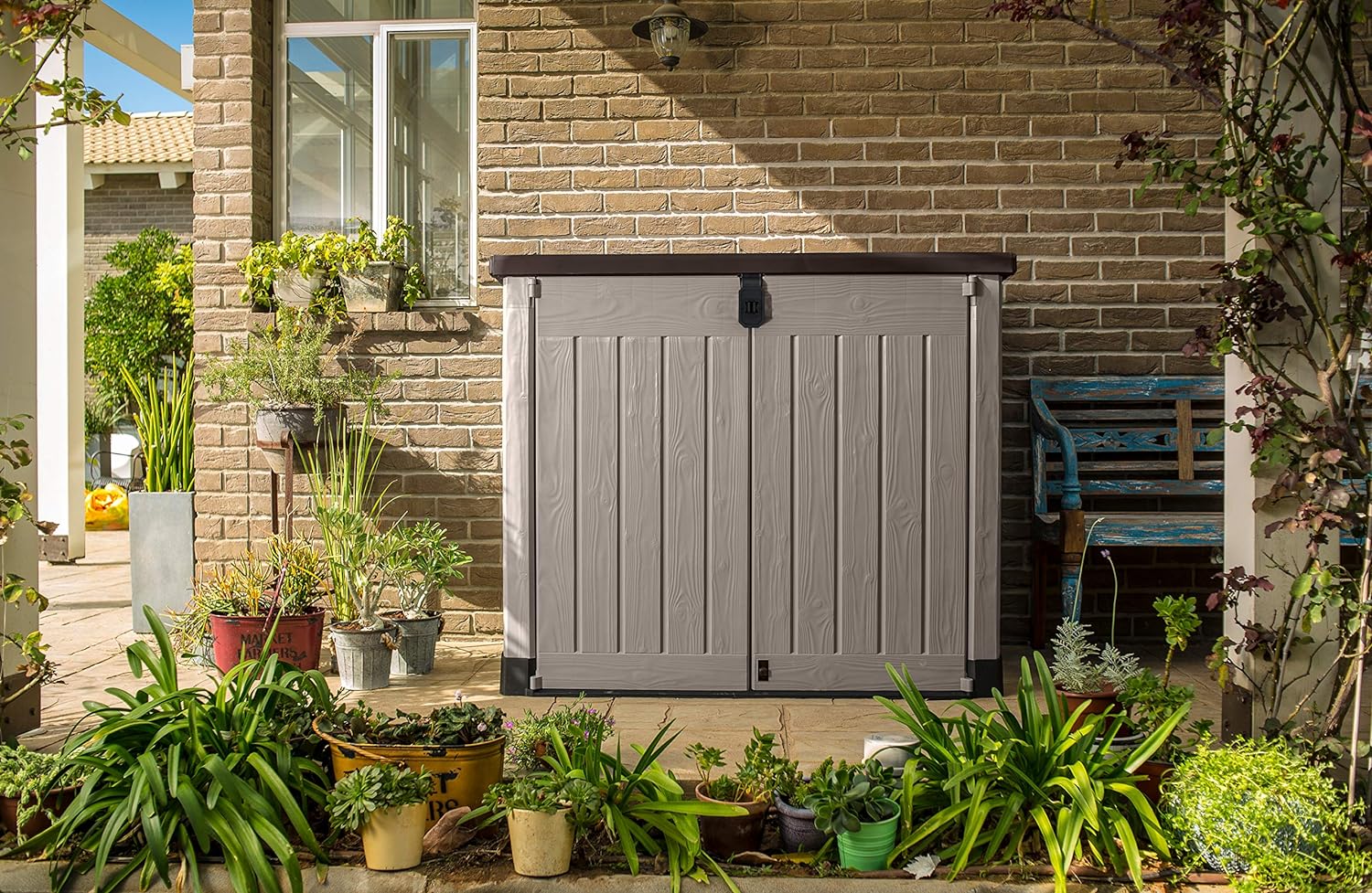 Keter Store It Out Ultra Outdoor Garden Storage Shed, 177 x 113 x 134 cm - Beige and Brown 250001 Store It Out Pro Outdoor Storage Shed, 145.5 x 82 x 123cm Beige/Brown