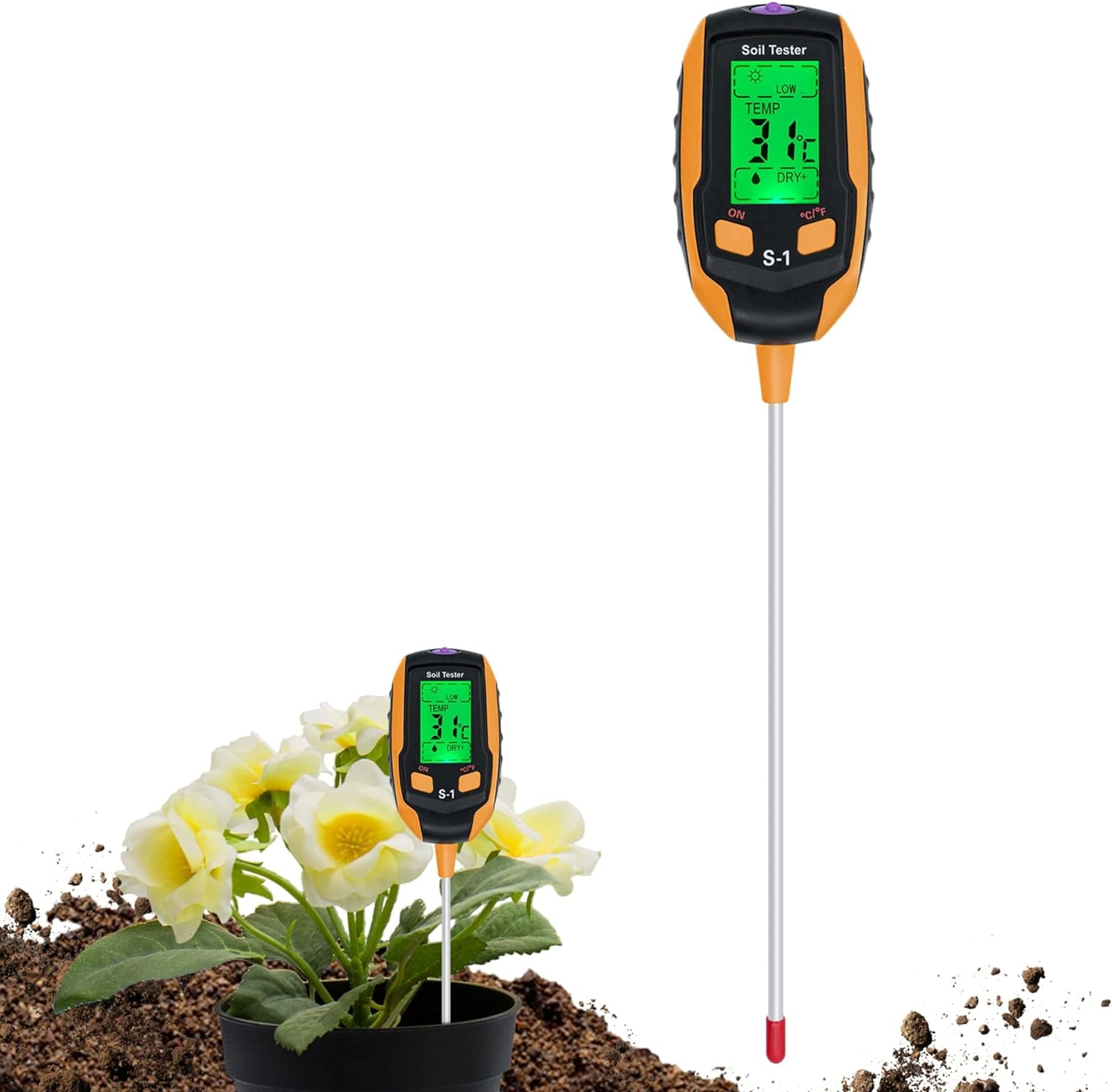 Mcbazel Soil Meter, 4-in-1 Digital Plant Soil Moisture Meter with PH/Temperature/Moisture/Light for Gardening, Lawn, Farming and Outdoor Plants