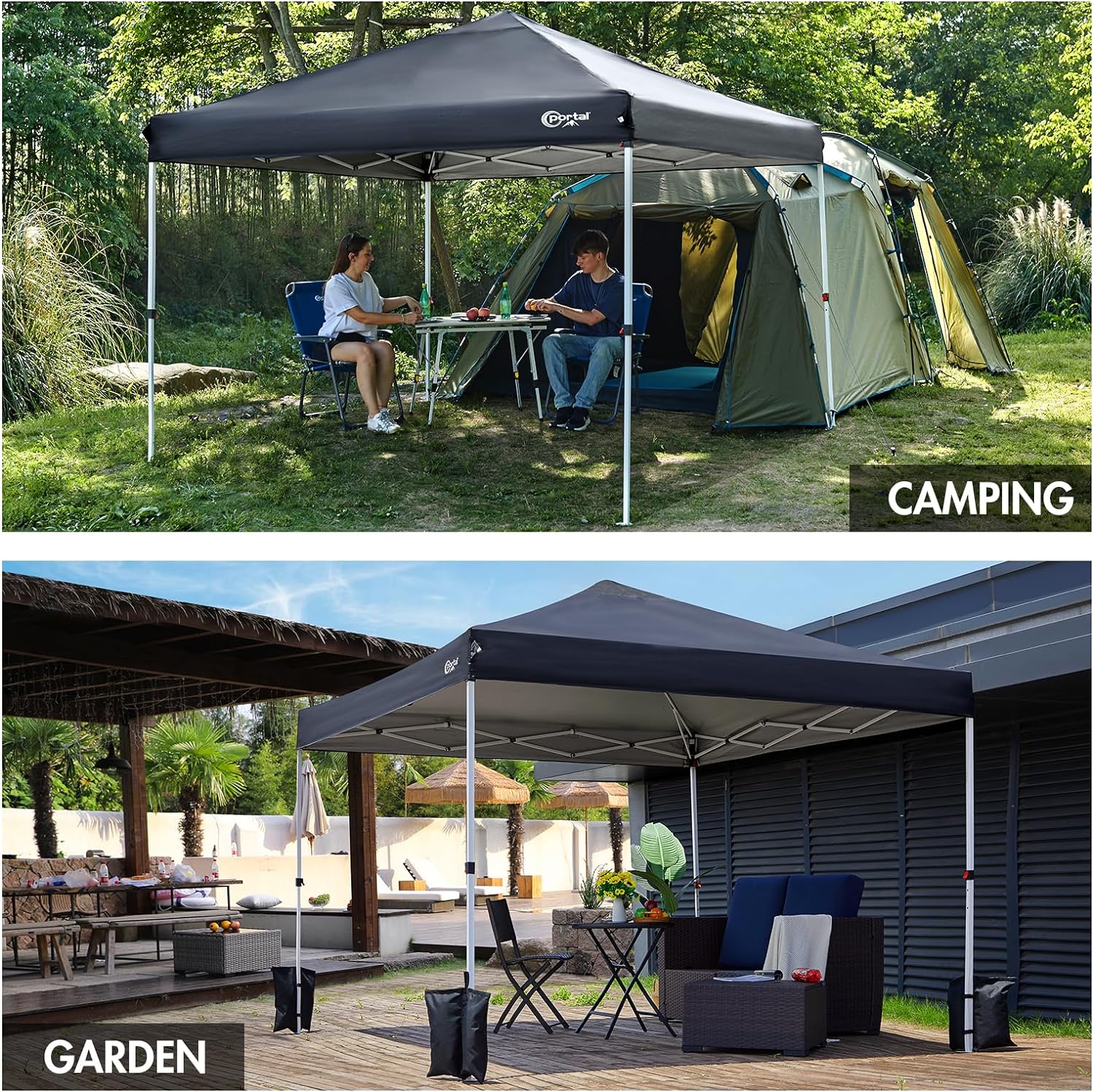 PORTAL Pop up Gazebo 3m x 3m (10x10ft) Heavy Duty Commercial Grade Instant Event Shelter Garden Canopy Outdoor Camping Gazebo 1000mm Water Resistant Sun Shade Shelter Fire Retardant for Hot Tub Beach