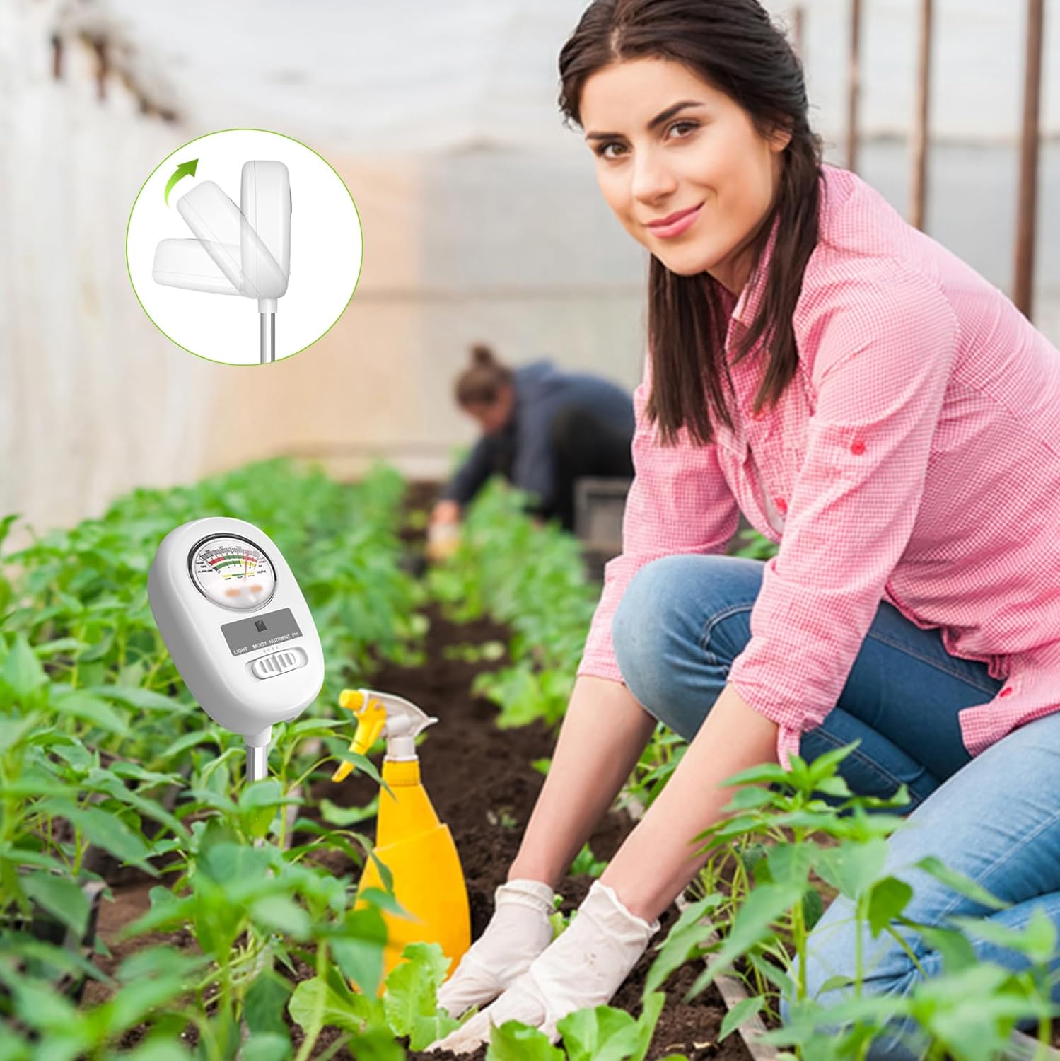 Soil Moisture Meter, Soil pH Meter, 4-in-1 Soil Tester for Moisture/Light/Nutrients/pH, Moisture Meter Great for Garden, Lawn, Farm, Indoor Outdoor Use(No Battery Required)