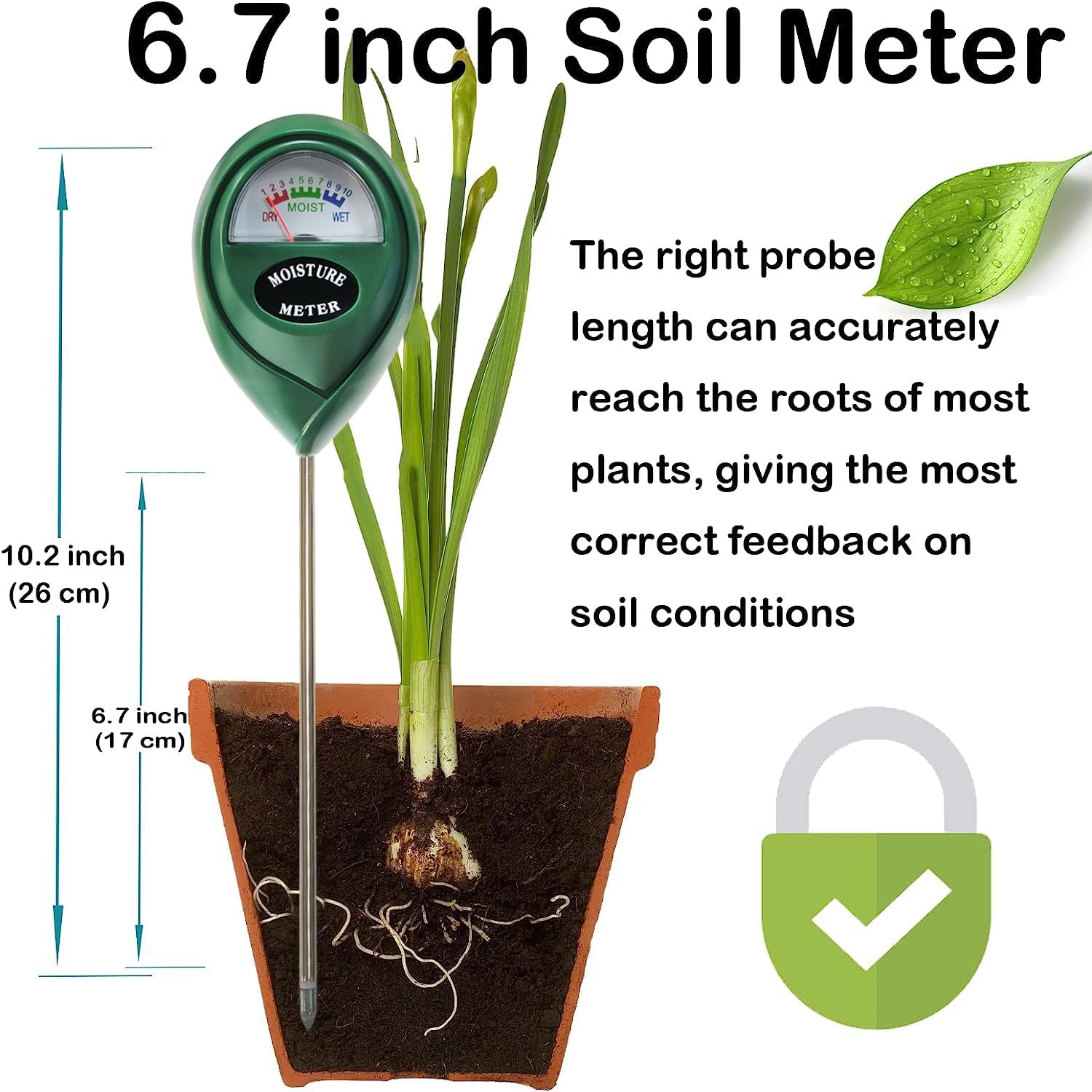 Suplong Soil Moisture Meter, Precise Plant Moisture Meter, User-friendly Plant Watering Indicator for Garden, Indoor Outdoor Plants, Lawn, Farm (No Battery Needed)