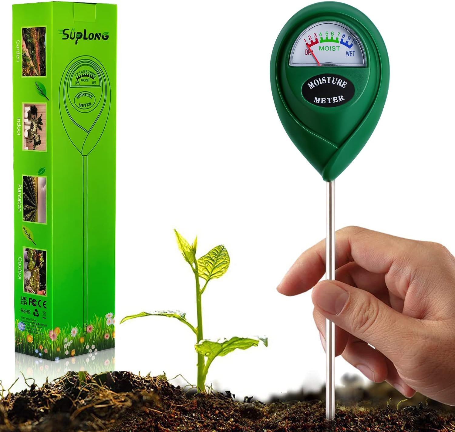 Suplong Soil Moisture Meter, Precise Plant Moisture Meter, User-friendly Plant Watering Indicator for Garden, Indoor Outdoor Plants, Lawn, Farm (No Battery Needed)