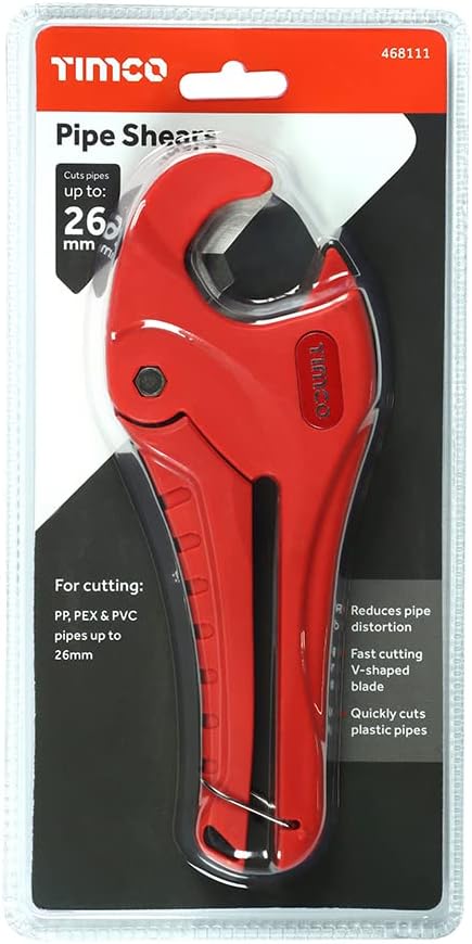 TIMCO Pipe Shears - Hard Wearing - Fast Cutting V-Shaped Blade - Excellent for Use on Plastic Pipe - 0-26mm