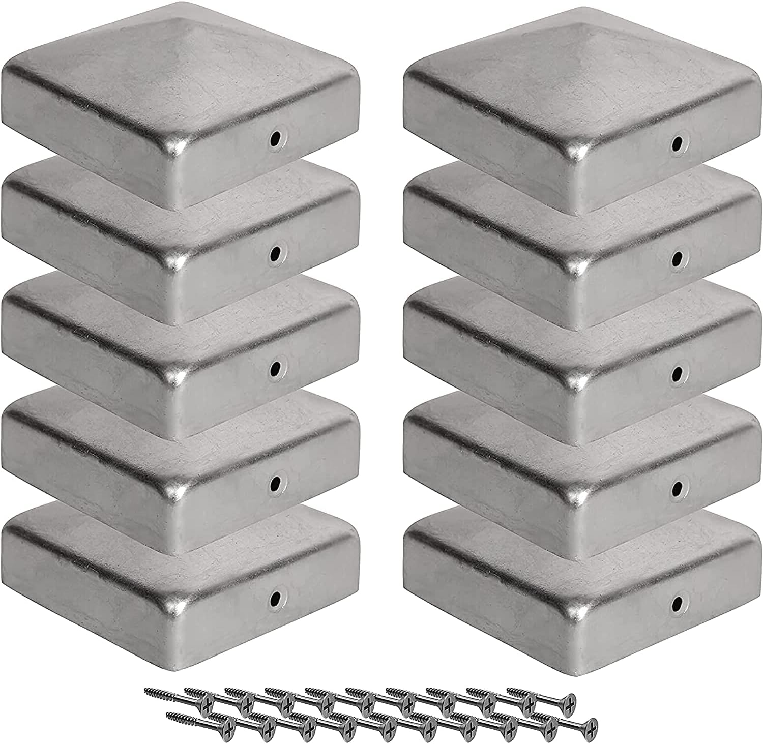 VIIRKUJA | Post Caps 101x101 mm - Galvanized Fence Post - Stainless Steel Caps for Wooden Fence with Free Screws - Small Metal Post Covers - Durable Protective - Convenient Fit Design (10 Pieces)