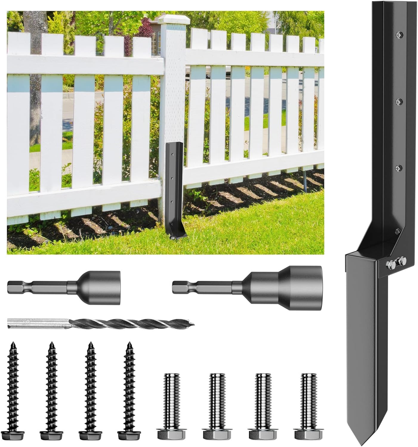 WDG Heavy Duty Steel Fence Post Repair Stakes, Fence Post Repair Kits, Assemble Fence Post Anchor Ground Spike for Repair Tilted Broken Wood Fence Post