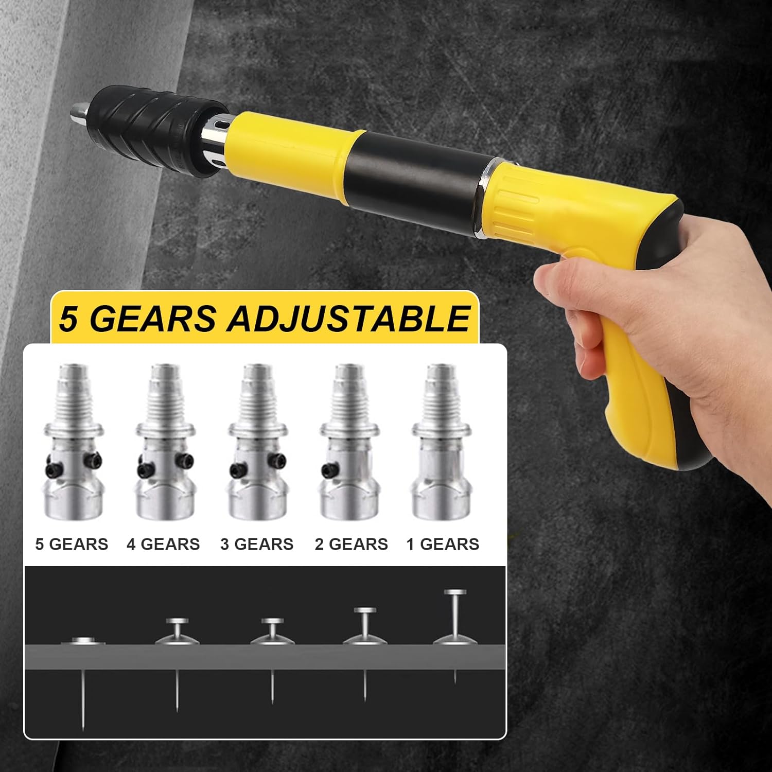 5 Gears Manual Mini Nail Gun, 120Pcs Round Nails, Concrete Nail Gun, Mini Portable Nail Shooting Machine with Safety Glasses, Silencing Riveting Tool for Cement Wall/Household Woodworking