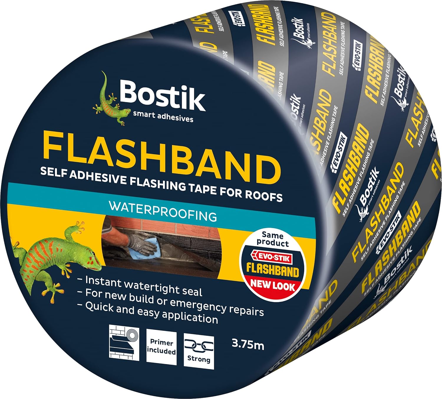 Bostik Flashband Self Adhesive Flashing Tape for Roofs, Provides an Instant Watertight Seal, Colour: Grey, 225mm x 3.75m Complete With Primer