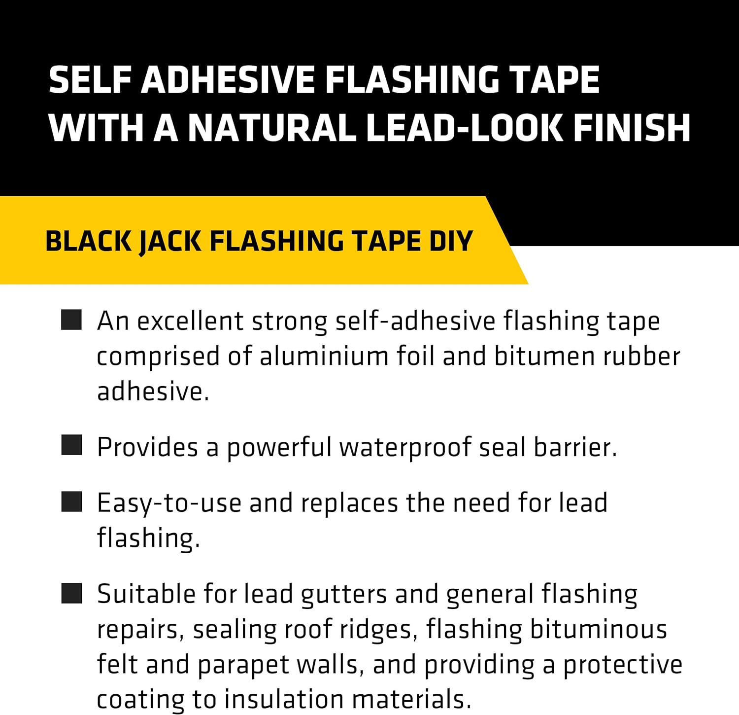 Everbuild Black Jack Strong Self Adhesive Flashing Tape – Natural Lead-Look Finish – 150mm x 10m