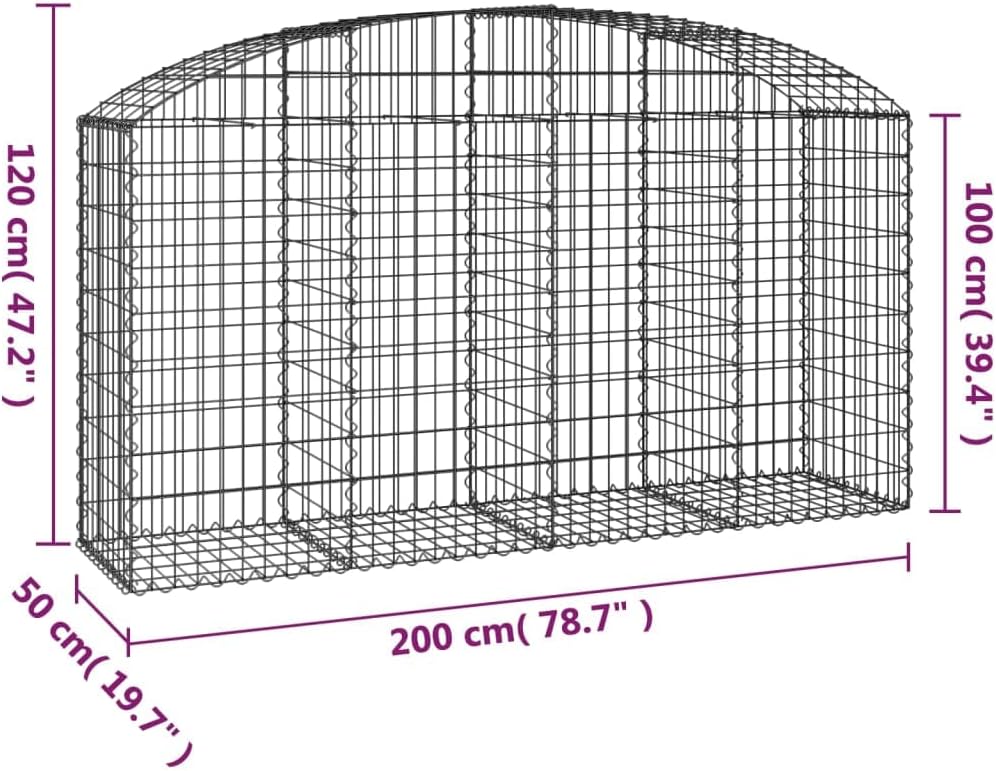 Gabion Basket, Gabion Cage Gabion Wall Patio Retaining Wall Mesh for Stone Arched Gabion Basket 200x50x100/120 cm Galvanised Iron