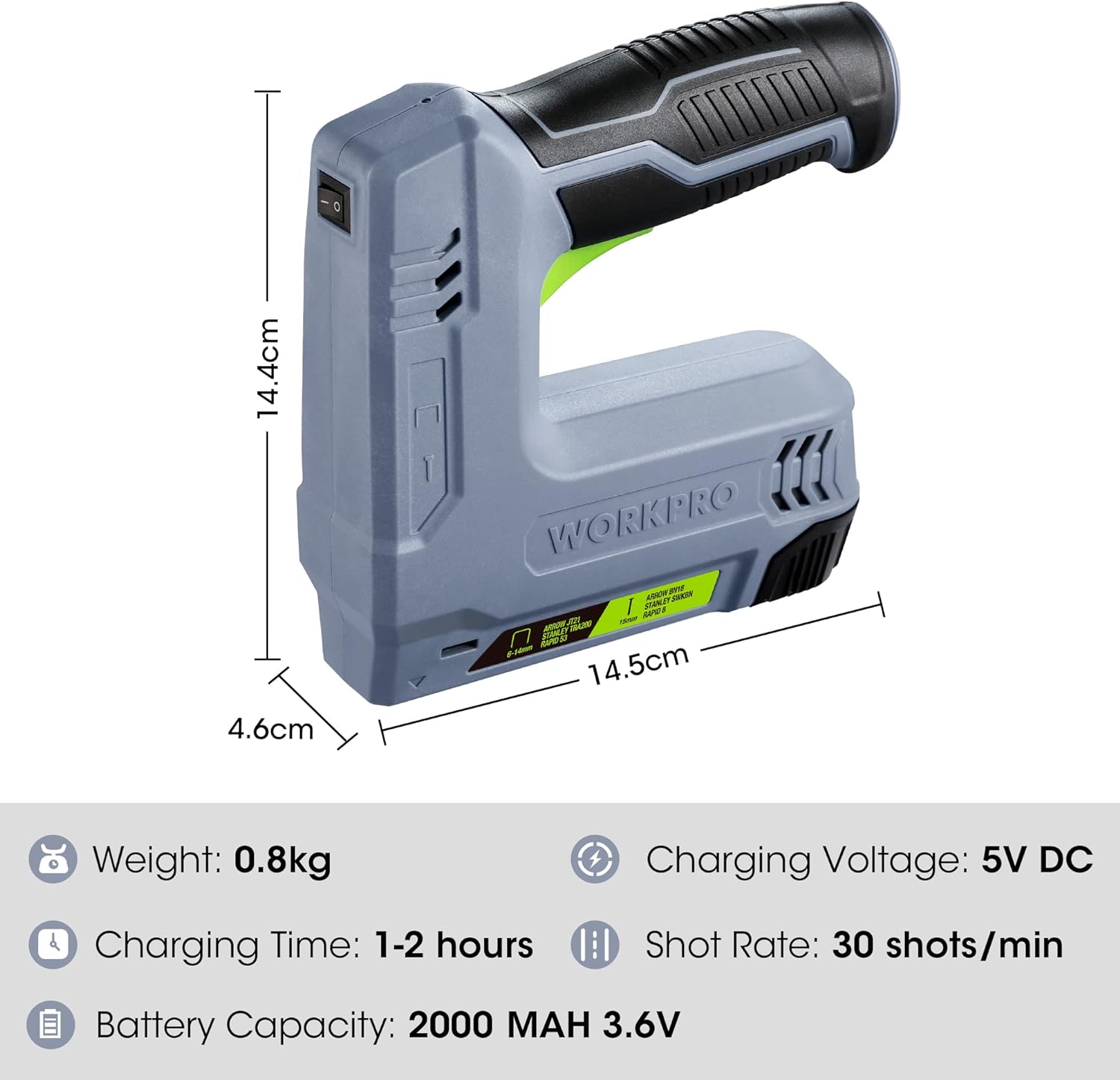 WORKPRO Cordless Staple Gun | 2 in 1 Electric Nail Gun with 1000pcs Staples and 1000pcs Nails | Lightweight Electric Stapler with Triple Safety Mechanism | Ideal for Upholstery, Roofing, Carpeting