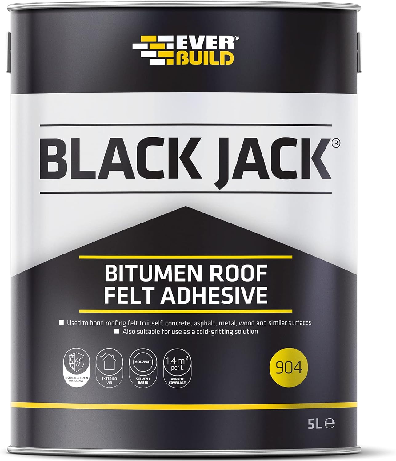 Everbuild 904 Black Jack Roof Felt Adhesive | High Bonding Strength, Bonding Roofing Felt to Metal, Wood and Concrete - 5 Litre