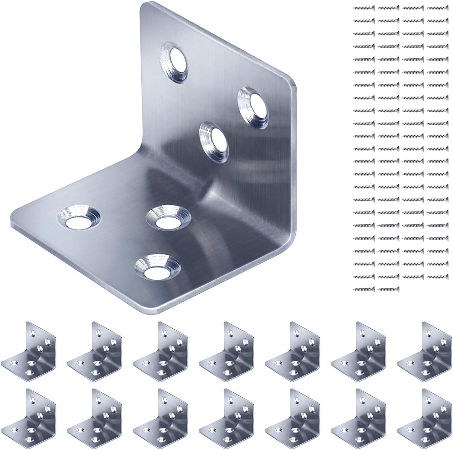 Gorffy Angle Brackets 12 Pcs, L Bracket 50 x 50 x 50 x 1.7mm, Stainless Steel Sleeper Brackets with 72 Screws, Heavy Duty Right Angle Corner Brackets for Wood, Metal Corner Braces for Fixing Timber