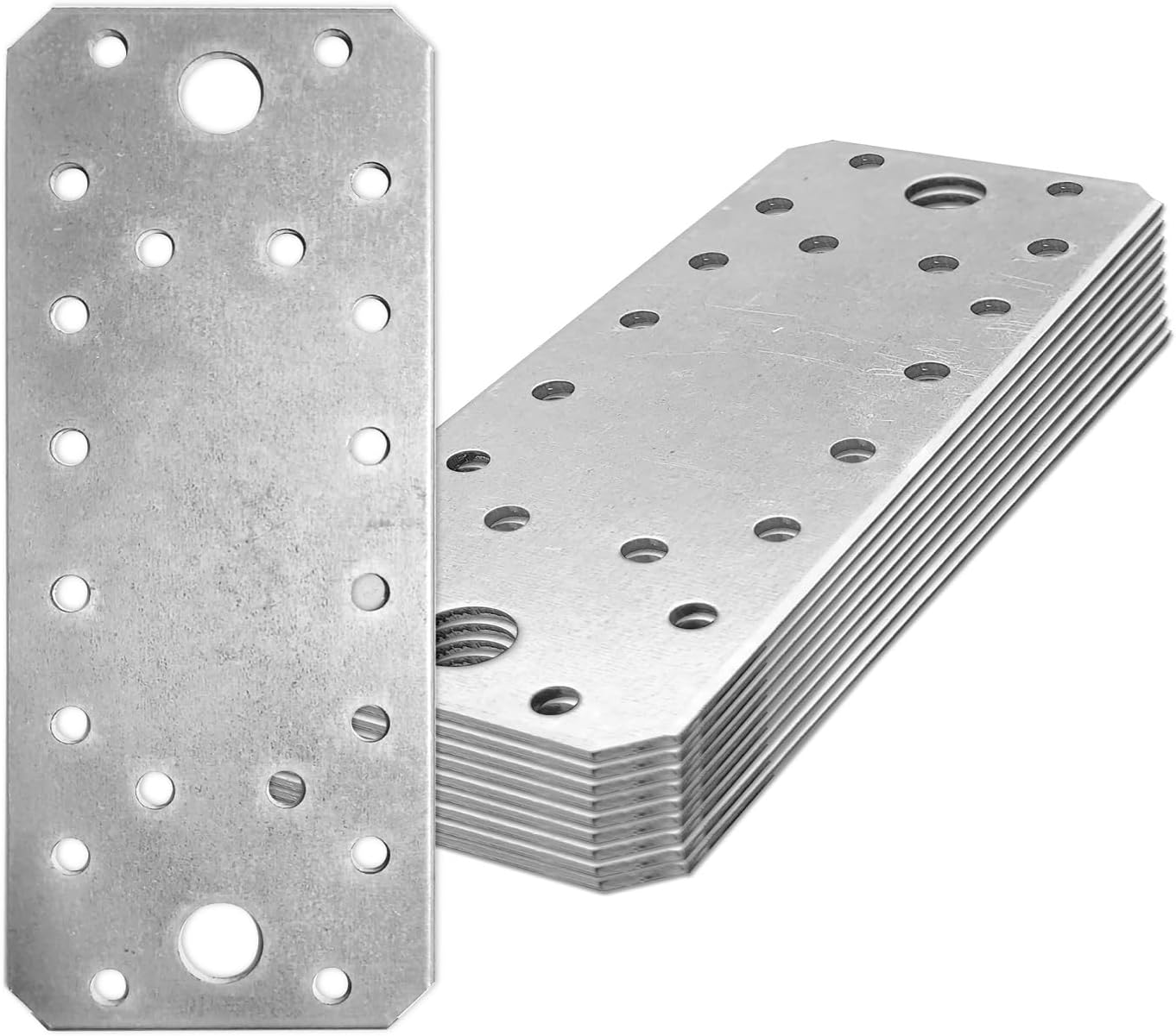 OMIDEAS 10 x Flat Joining Plates (140 x 55 x 2) Heavy Duty Straight Perforated Braces Brackets Timber Wood Metal Galvanised Steel Fixing Repair Connector