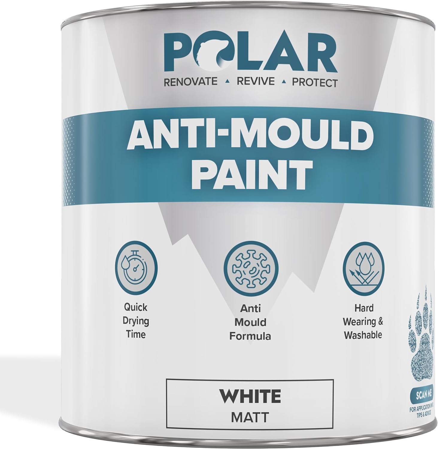 Polar Anti Mould Paint - Brilliant White Matt Finish - 1 Litre - Prevent Control Mould On Internal Walls Ceilings - Easy To Apply