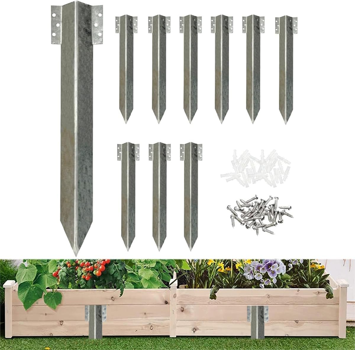 shsyue 10pk Railway Sleeper Brackets-Straight Edge Timber Railway Sleeper Stakes-Garden Edging Bracket Set for Raised Beds, Driveway or Path Edging, silver