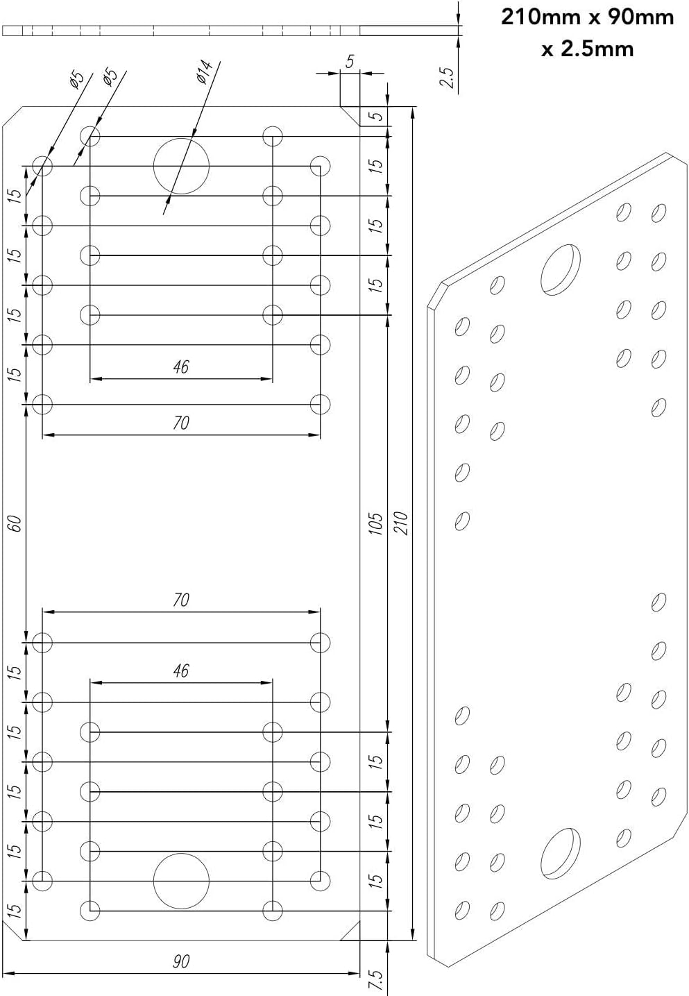 SS8® 1 x 280x55x2.5mm Flat Bracket Metal Joining Plate Steel Brackets Fixing Sleeper Fence Timber Heavy Duty Galvanised