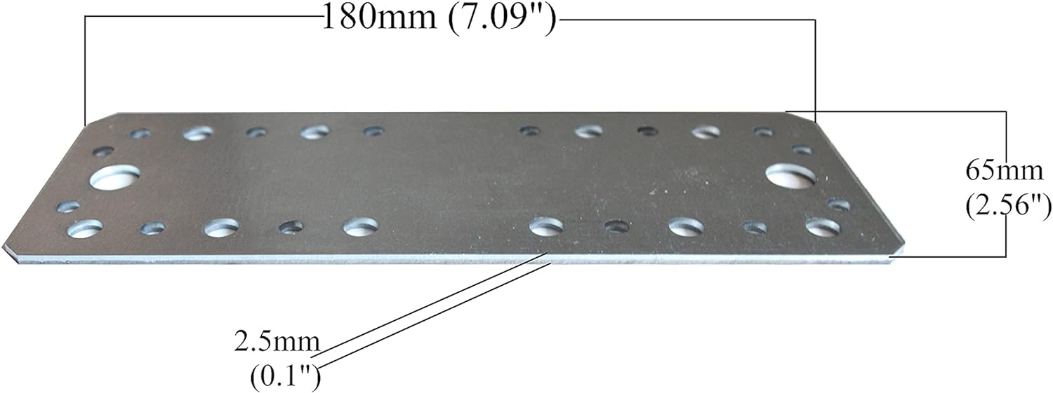 Steel Timber Connector Flat Connecting Joining Plate Galvanised Z275g/m2 20μm Heavy Duty Metal Sheet 7.09x 2.56x 0.1 (180 x 65 x 2.5mm) Pack of 5pcs