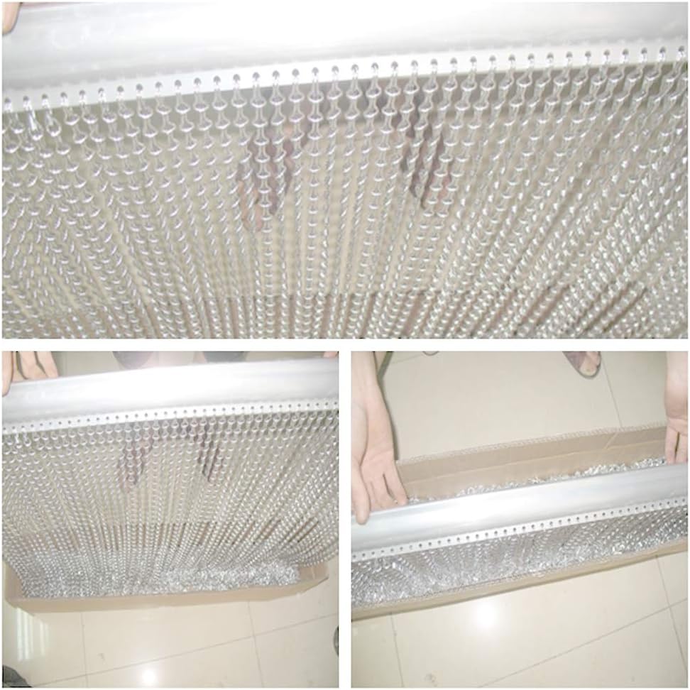 90 * 200cm Aluminium Chain Curtain Roller Blind Fly Insect Blinds Pest Control Screen Curtain for Door Window Home Decoration, Silver