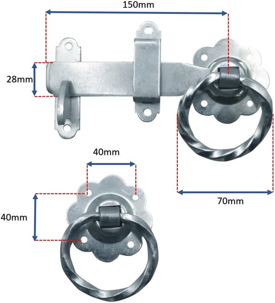 Infinity Decor® Garden Gate Ironmongery Kit for Wooden Garden Gate, Shed, Barn in Zinc for External Use - 3x12” 300mm Tee Hinges, 1x6” Twisted Ring Latch 1x4 Brenton Bolt in Premium Quality