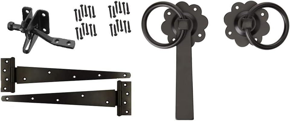 Merriway BH07087 Heavy Duty Wooden Garden Gate Hanging Kit, 2 x 12 inch Black Tee Hinges, Black Auto Close Latch All Fixings