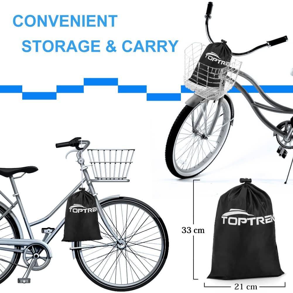 Toptrek Bike Cover, Bike Covers for Outside Storage, 210T Outdoor Waterproof Bicycle Cover with Lock Holes, Anti Rain UV Bike Covers with Storage Bag for Mountain Bike, Road Bike, E-bike（Black）