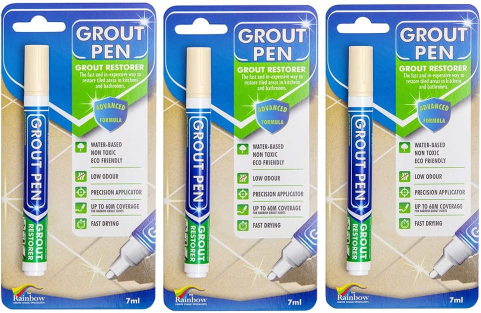 3 X Grout Pen CREAM Tile Paint Marker: Waterproof Grout Paint, Tile Grout Colorant and Sealer Pens Narrow Grout Sealer for Shower Tile Grout Sealer for Floor Tile | 5mm Tip (7ml)