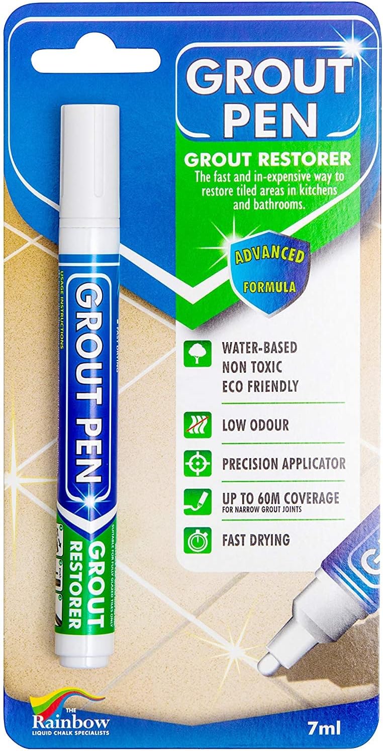 Grout Pen White Tile Paint Marker: Waterproof Grout Paint, Tile Grout Colorant and Sealer Pens - White, Narrow Grout Sealer for Shower Tile Grout Sealer for Floor Tile | 5mm Tip (7ml)