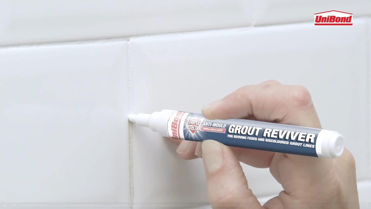 Unibond Grout Reviver Pen, White Grout Pen for Bathroom Grout Joints, Easy to Use Tile Grout Pen, Whitener for Restoring Discoloured Faded Joints, 1x7ml [Energy Class A]