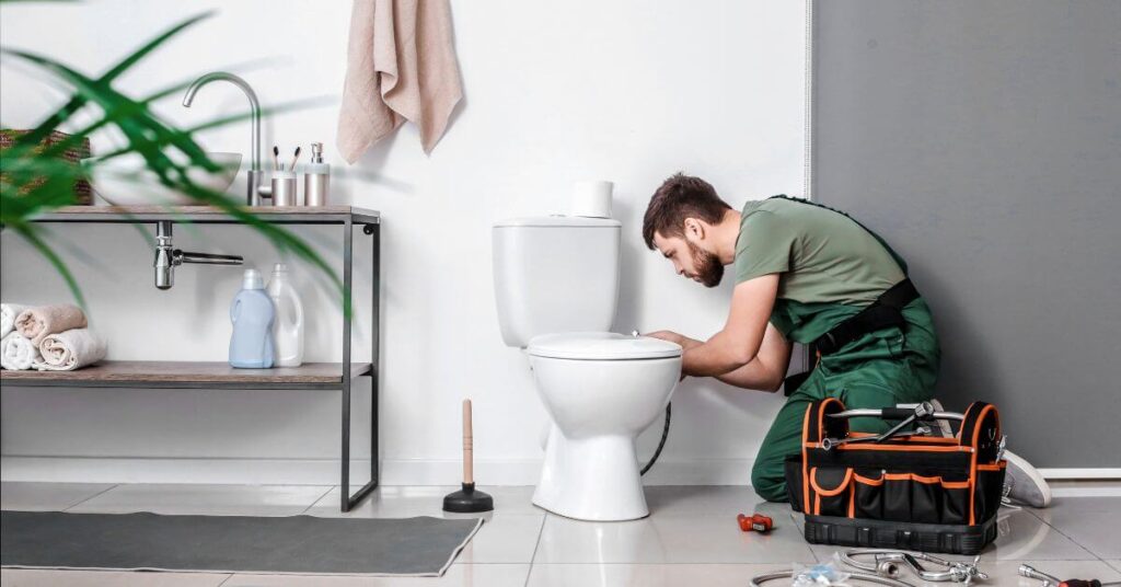 plumber working on a toilet | building material reviews 