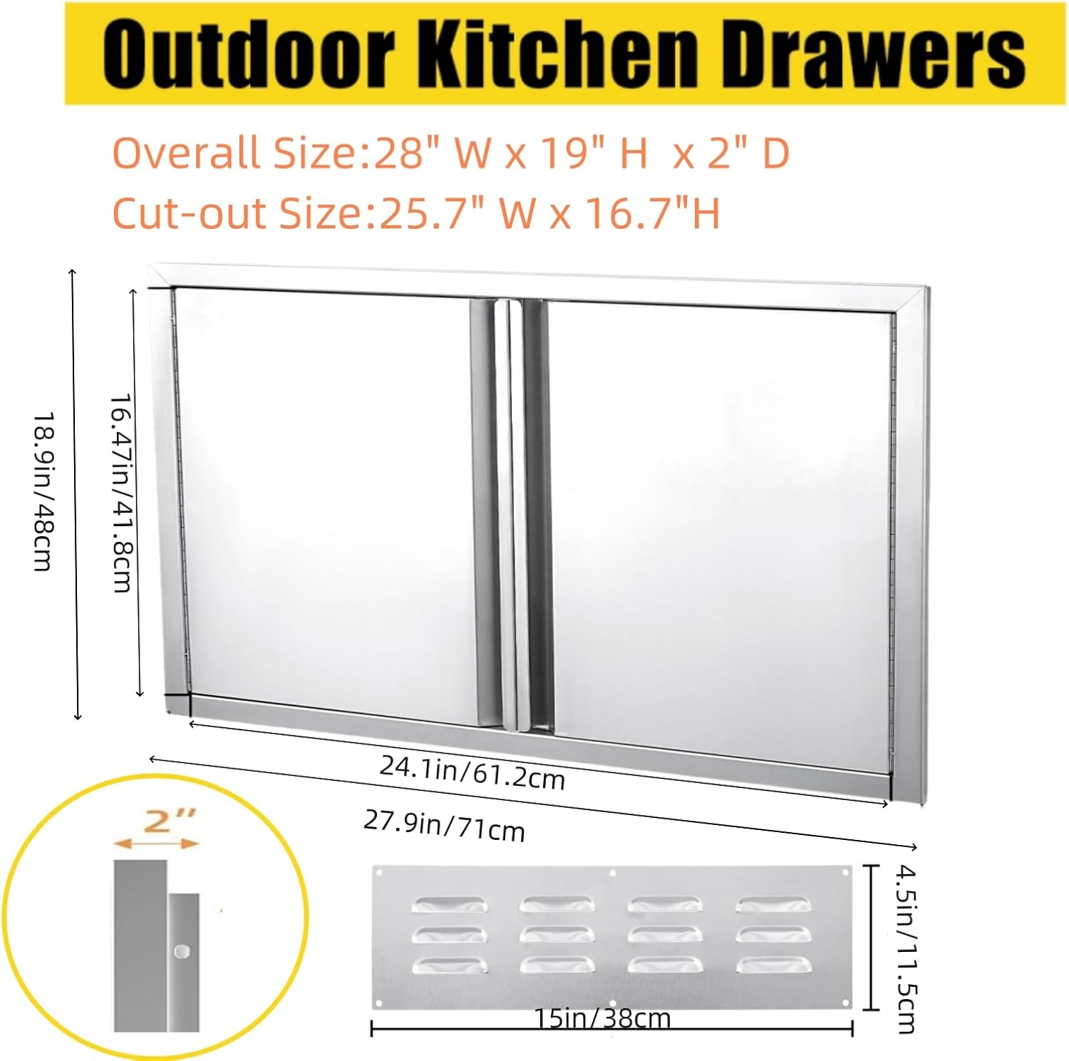 BBQ Access Door 28W X 19H Inch, Grill Door Double Door Brushed Stainless Steel with Recessed Handle, Outdoor Kitchen Doors for BBQ Island, Grill Station, Outside Cabinet BBQ Access Door 28W X 19H Inch, Grill Door Double Door Brushed Stainless Steel with Recessed Handle, Outdoor Kitchen Doors for BBQ Island, Grill Station, Outside Cabinet
