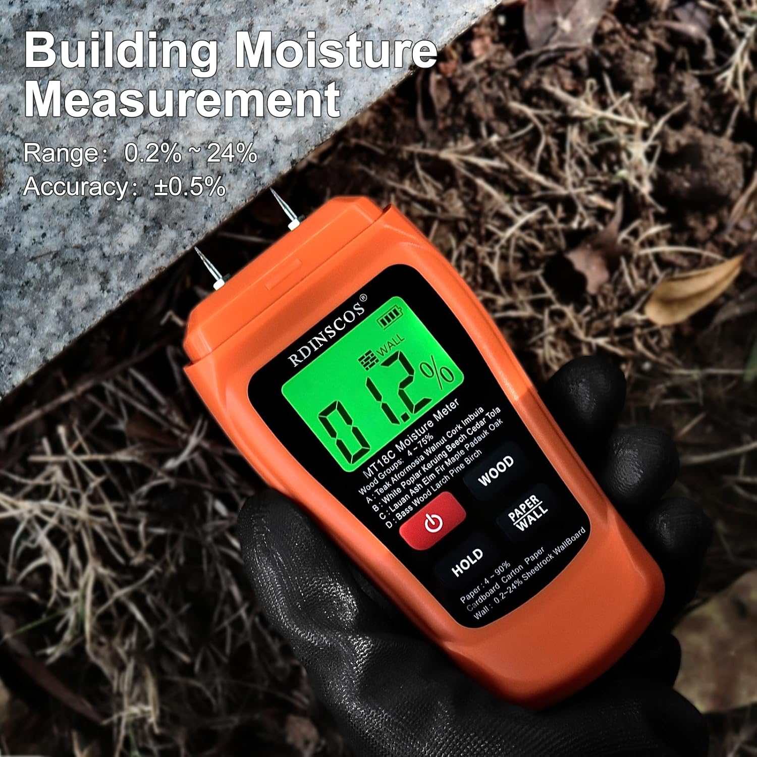 RDINSCOS Wood Moisture Meter Damp Meter for Firewood Wall Damp Tester (MT19B)