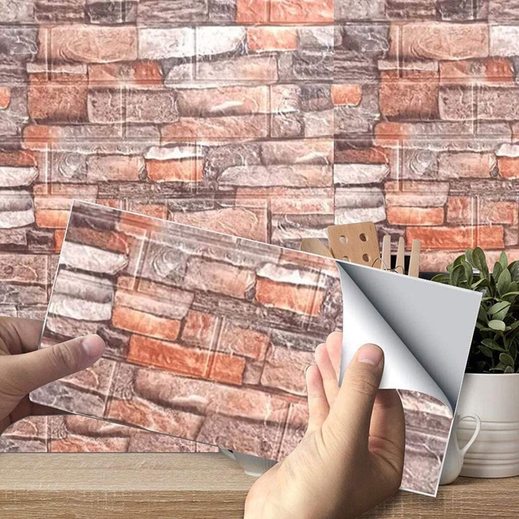 10Pcs 3D Wall Panels Self Adhesive Wallpaper, Imitation Brick Wall Cladding Stickers DIY Waterproof Foam Panel Decoration Brick Slip Panels Wall Tiles for Living Room Kitchen Home, 38 x 35 cm